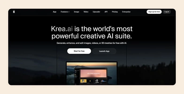 Home page of Krea AI