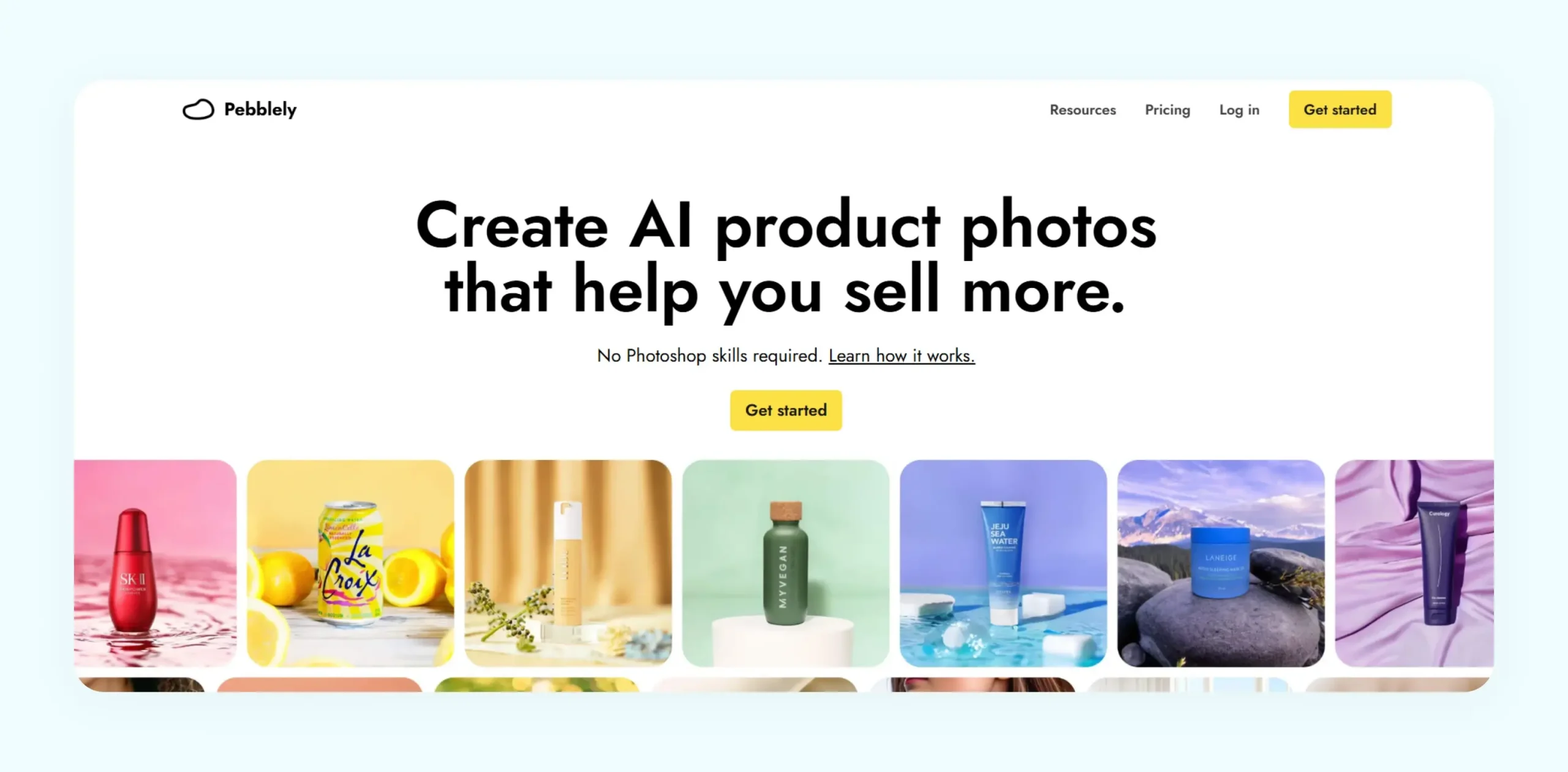 Home page of Pebblely AI