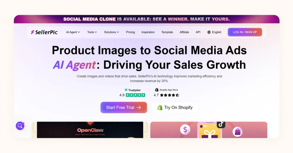 Home page of SellerPic