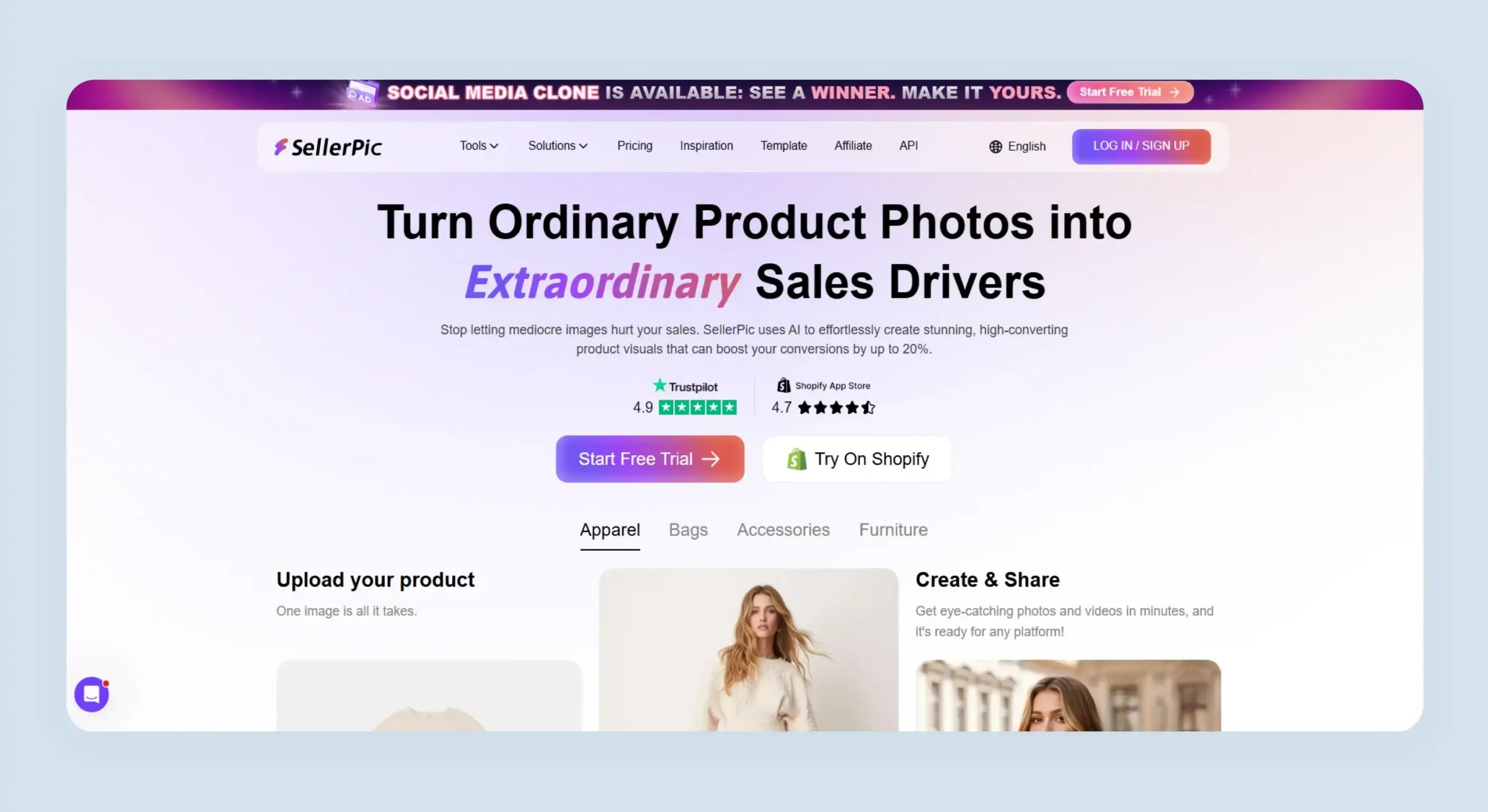 Home page of SellerPic