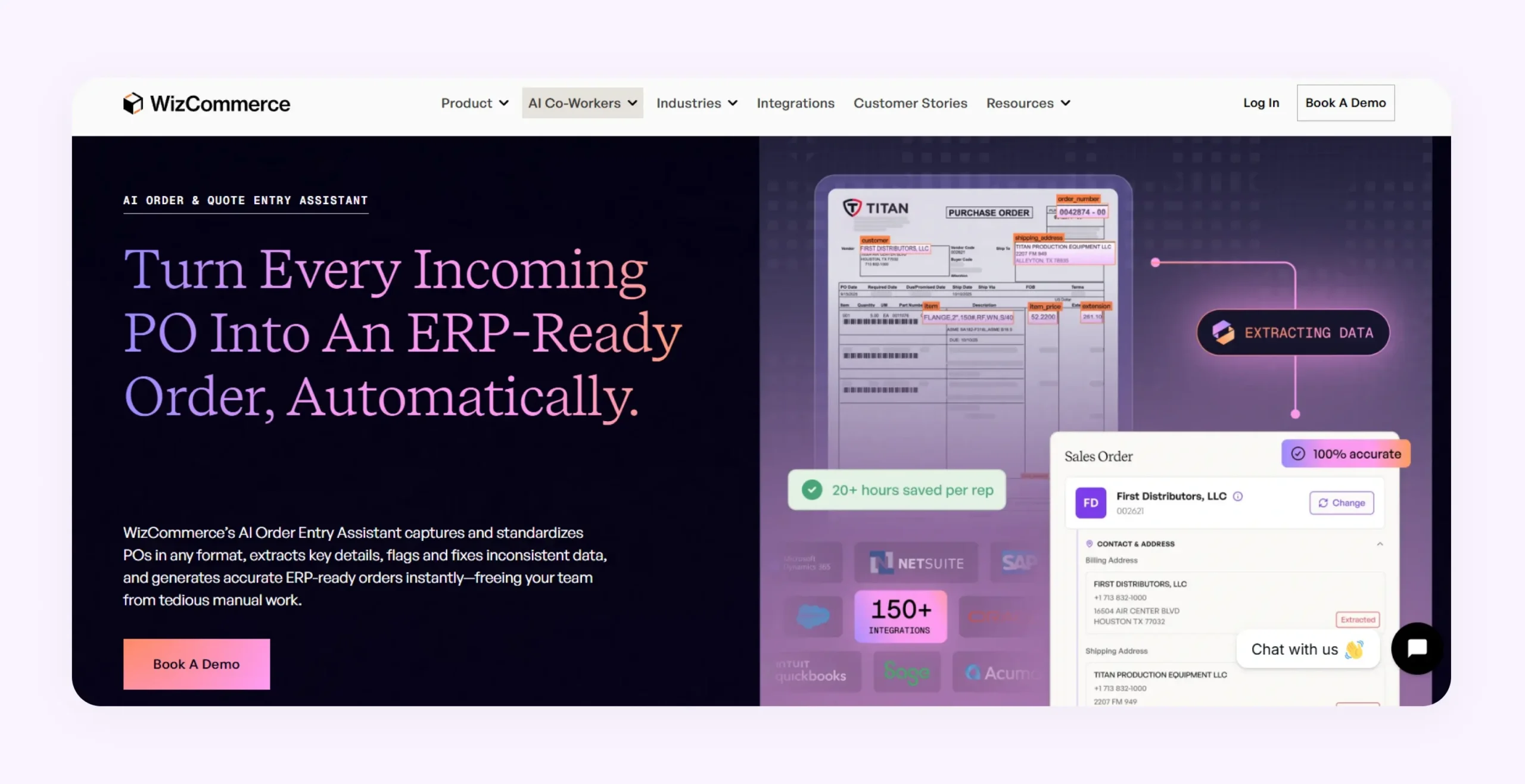 Home page of WizCommerce’s AI Order Entry Assistant