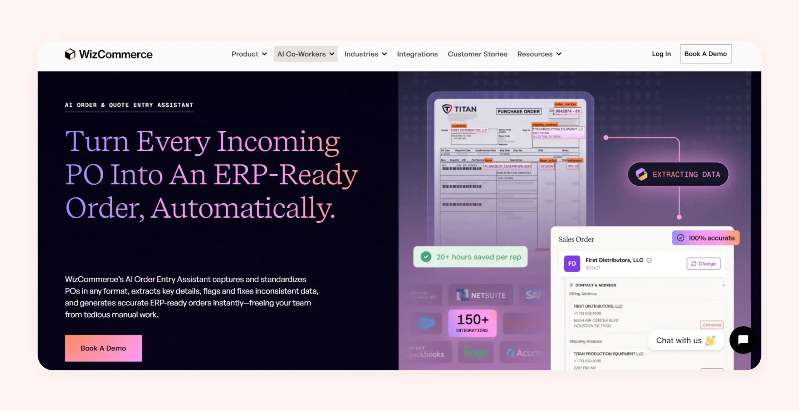 Home page of WizCommerce’s AI Order Entry Assistant Home page of WizCommerce’s AI Order Entry Assistant