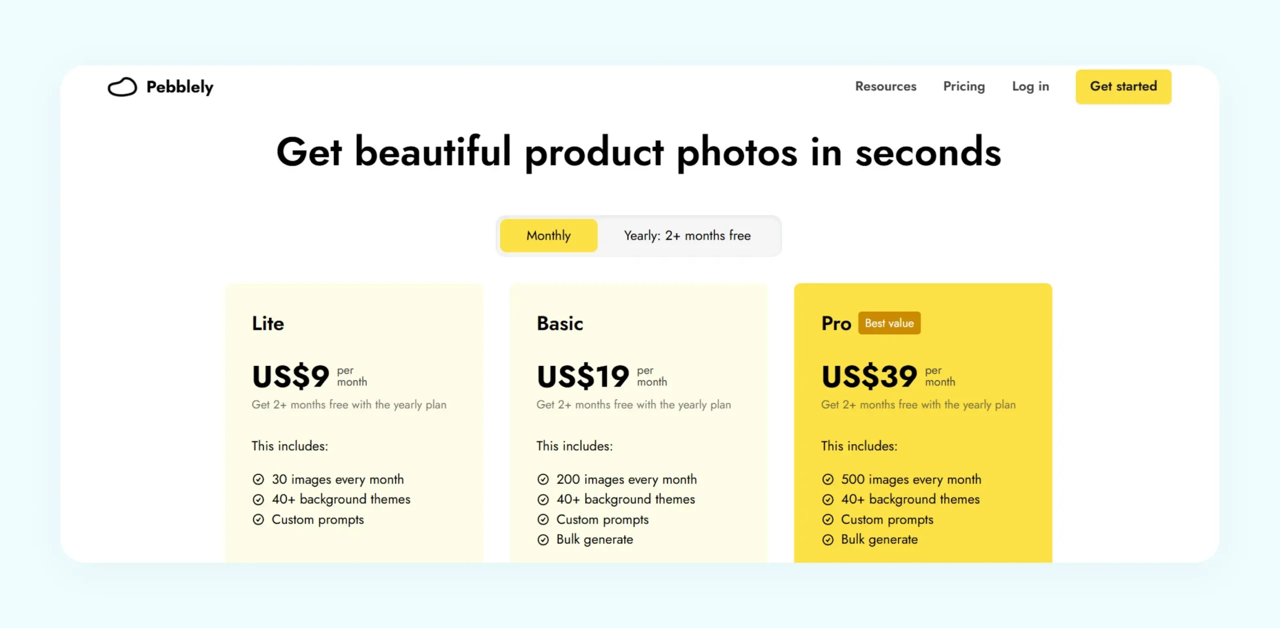 Pebblely pricing plans