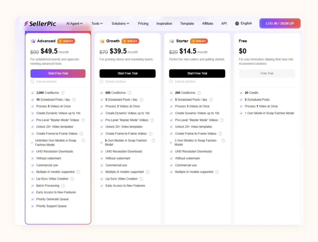 SellerPic’s pricing plans