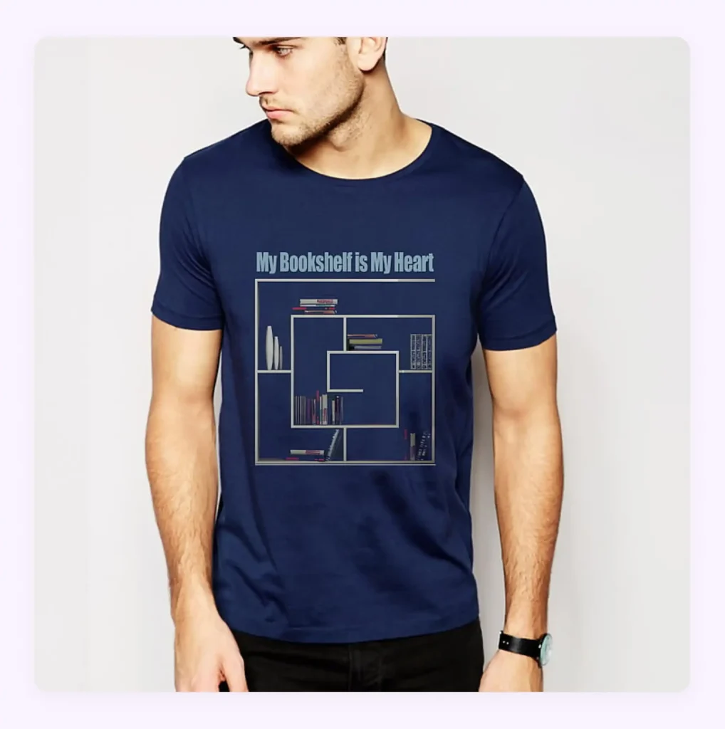 A model wearing casual navy blue t-shirt during a product photography shoot A model wearing casual navy blue t-shirt during a product photography shoot
