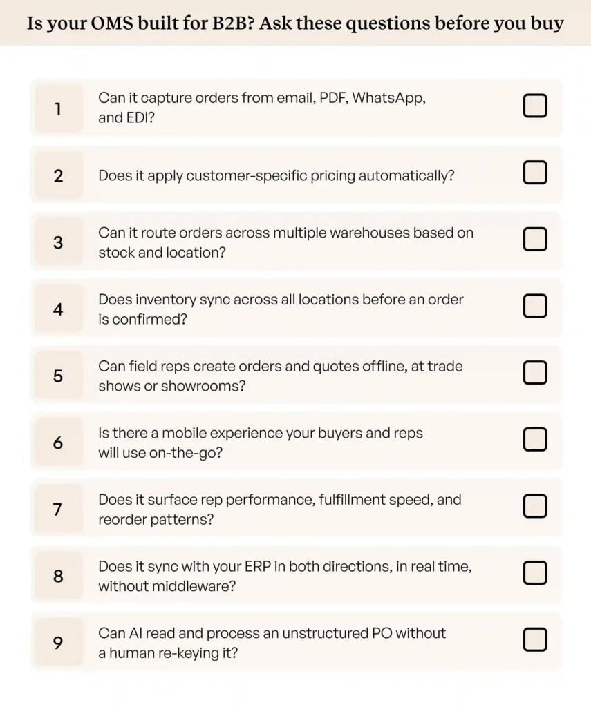Nine questions B2B wholesalers and distributors should ask when evaluating order management software