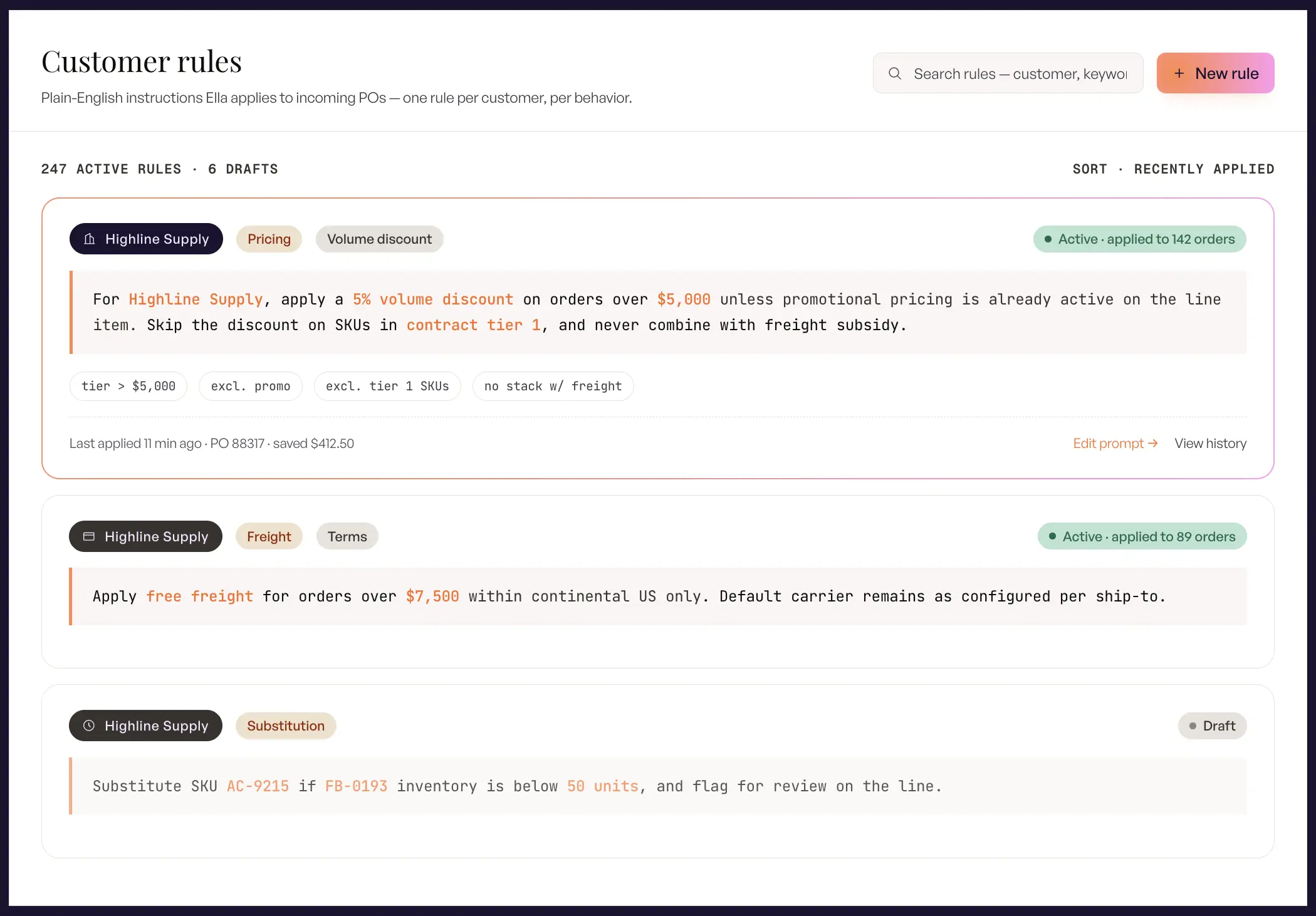 AI order entry tool prompt logic builder