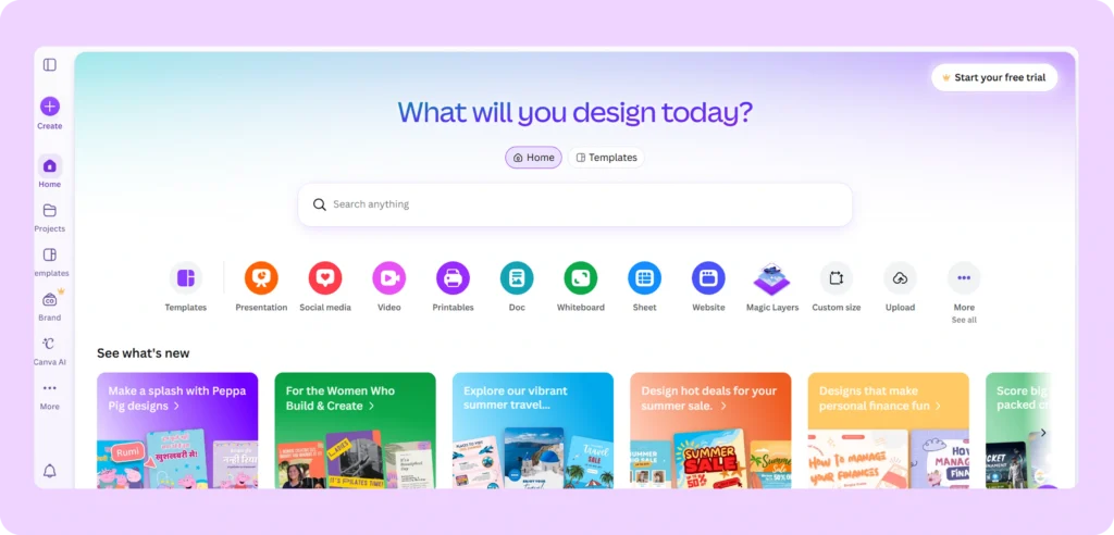Canva Homepage