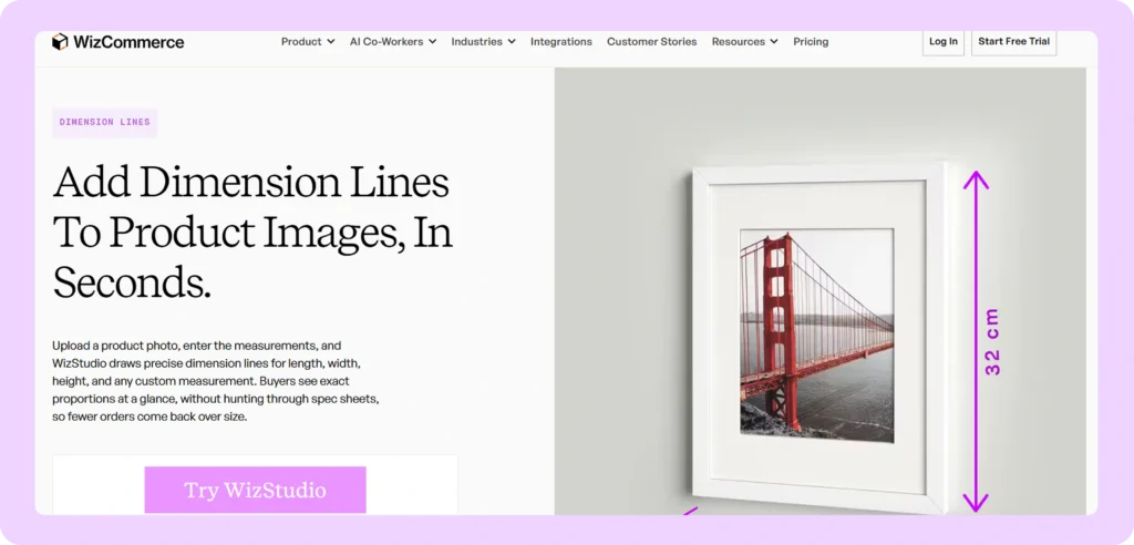 Dimension line to product images by Wizcommerce Webpage