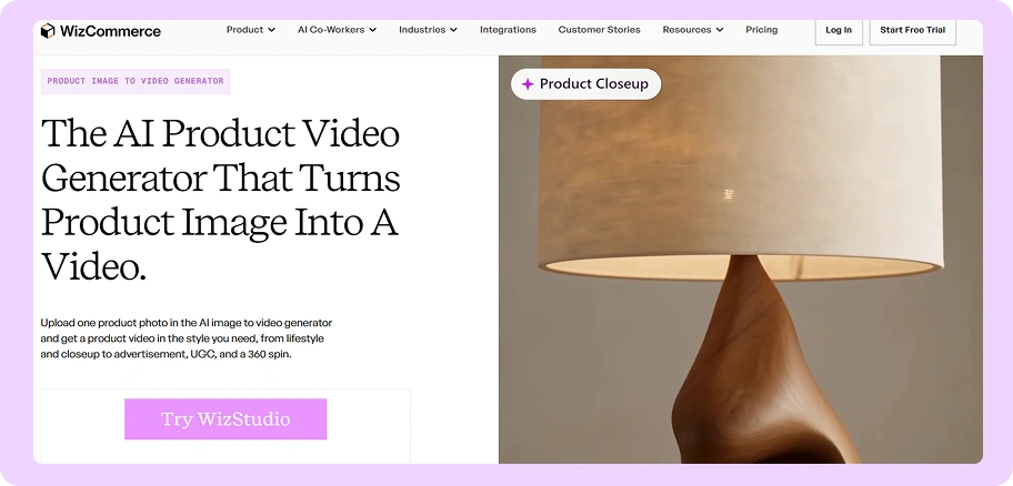 Image to video by Wizcommerce webpage