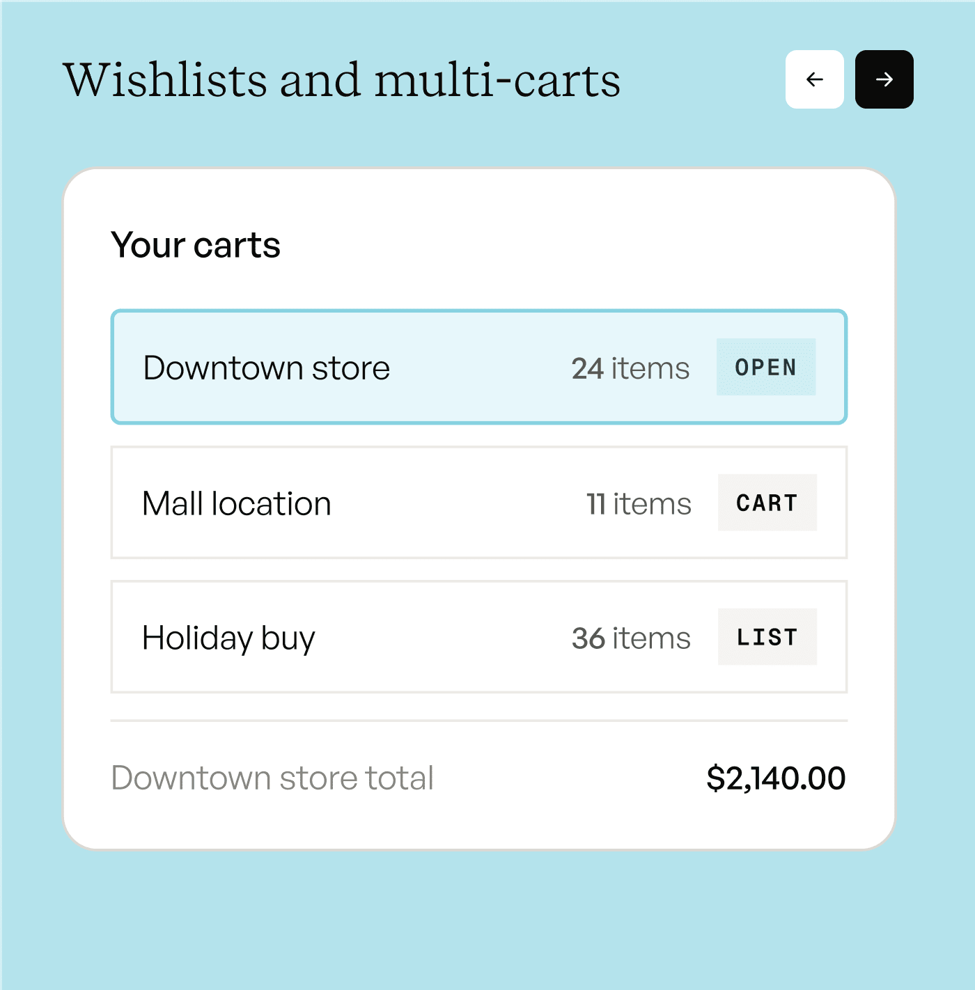 wishlist and multi carts