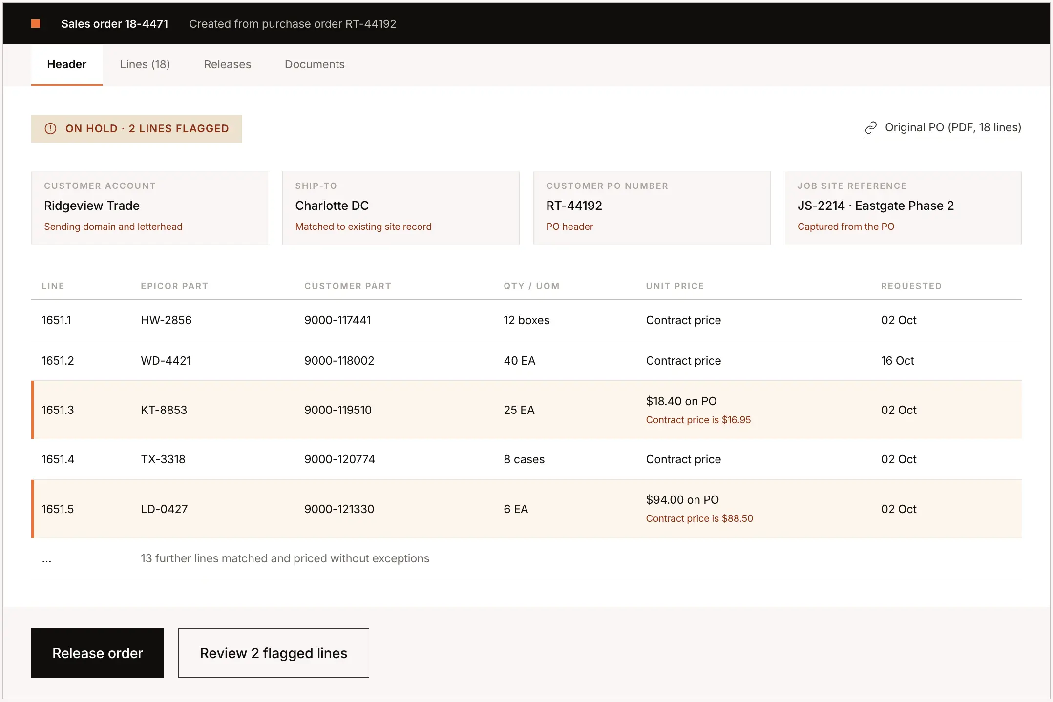 AI order entry through epicor integration